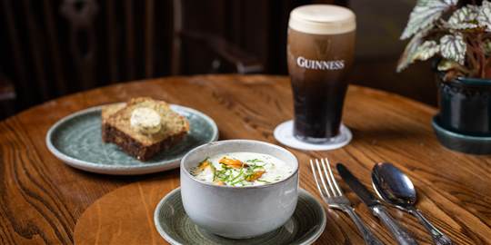 Seafood chowder, brown bread, seaweed bu