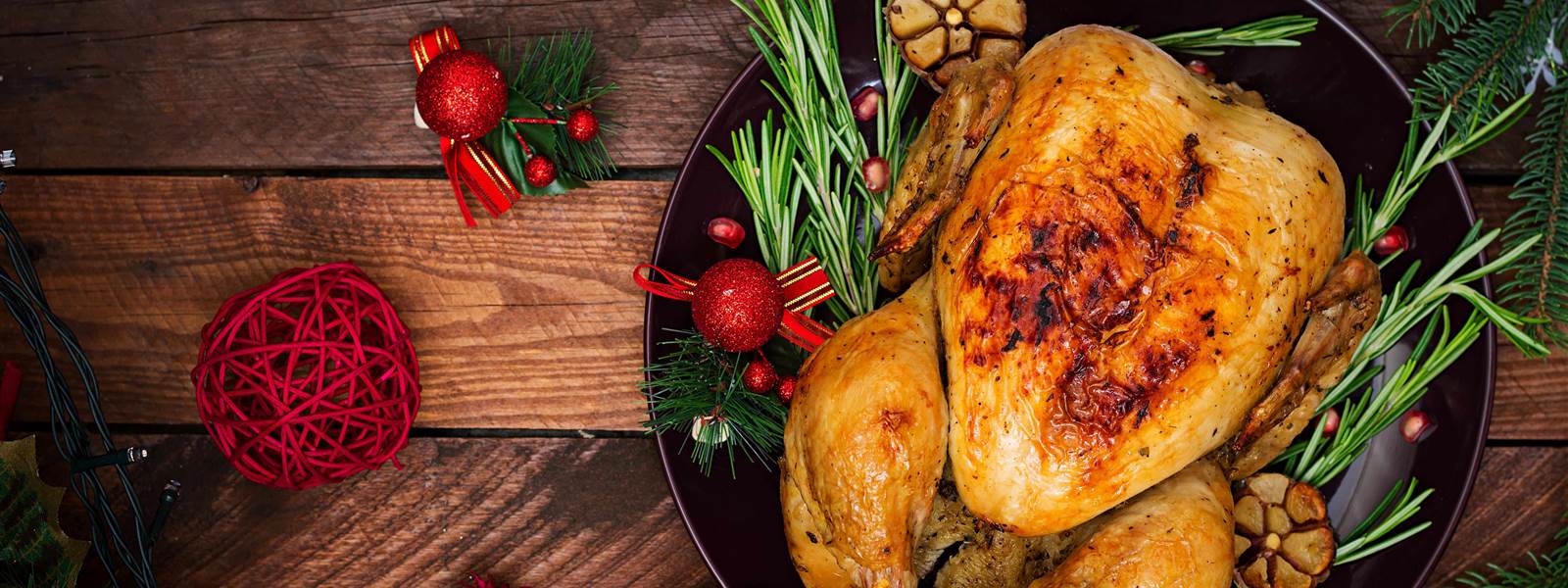 christmas table served with turkey decor