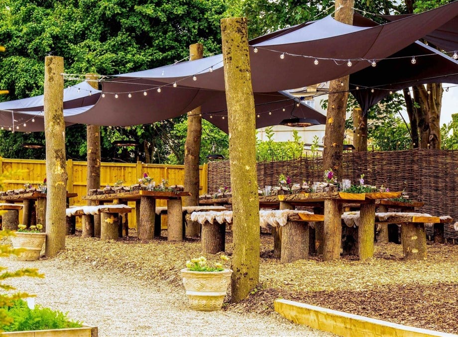 Outdoor Dining Essex - Wooden Table Setting at Down Hall Woodlands