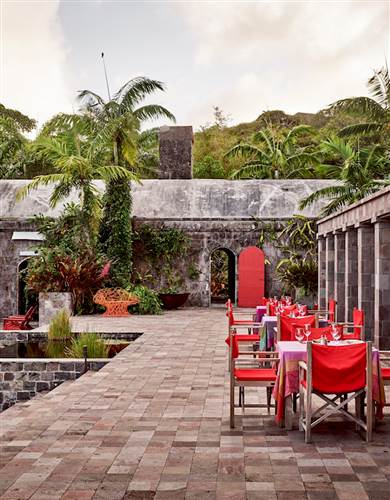 Courtyard at GOLDEN ROCK INN. Best boutique hotel in Nevis