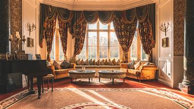 Luxury Castle Hotel Lobby, Grand Hall Piano