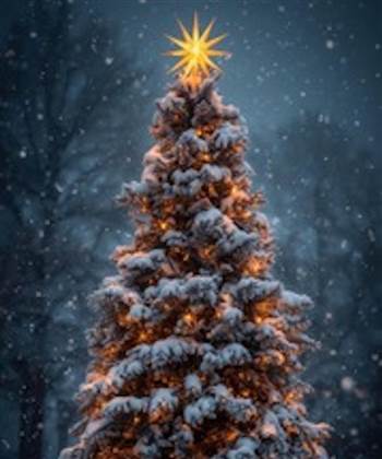 snowy christmas tree with a star on top