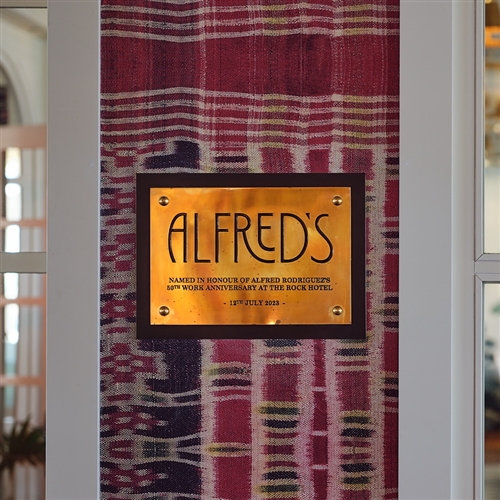 Rock Hotel Alfreds Restaurant Plaque