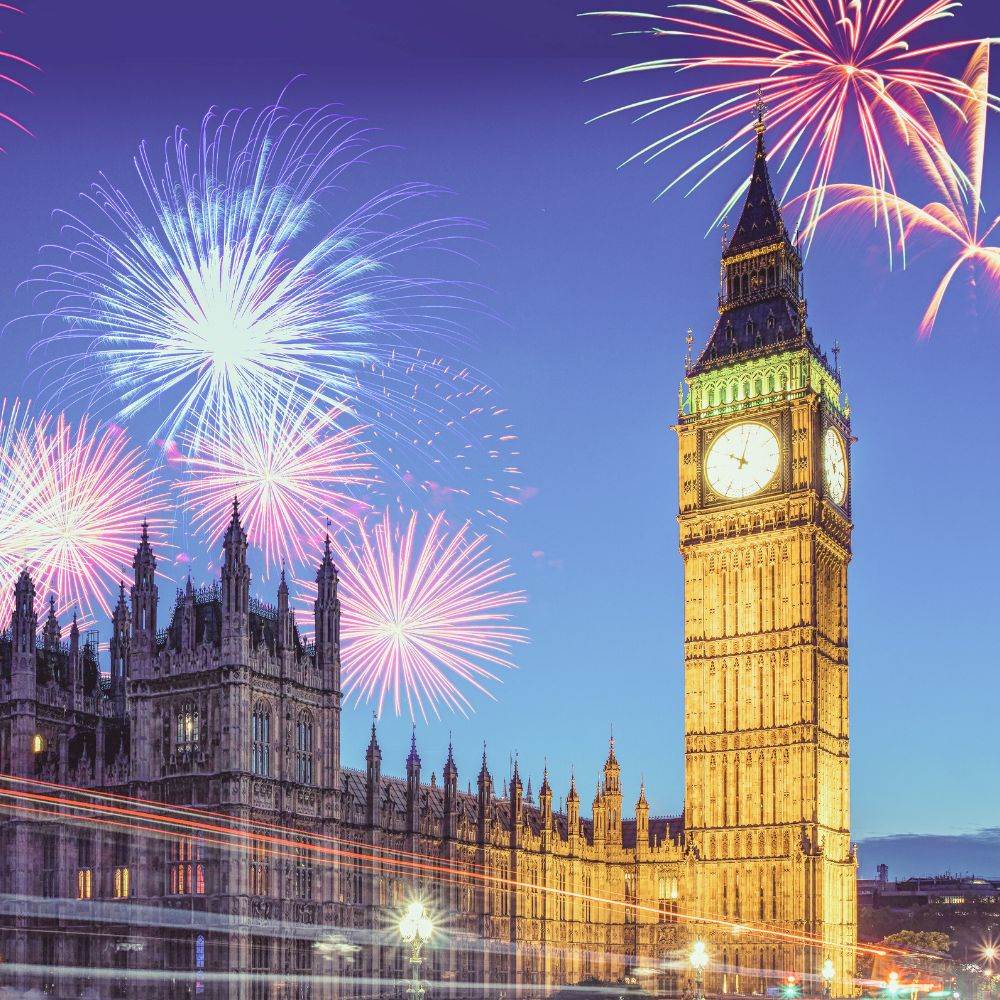Big Ben in London, United Kingdom, during a fireworks