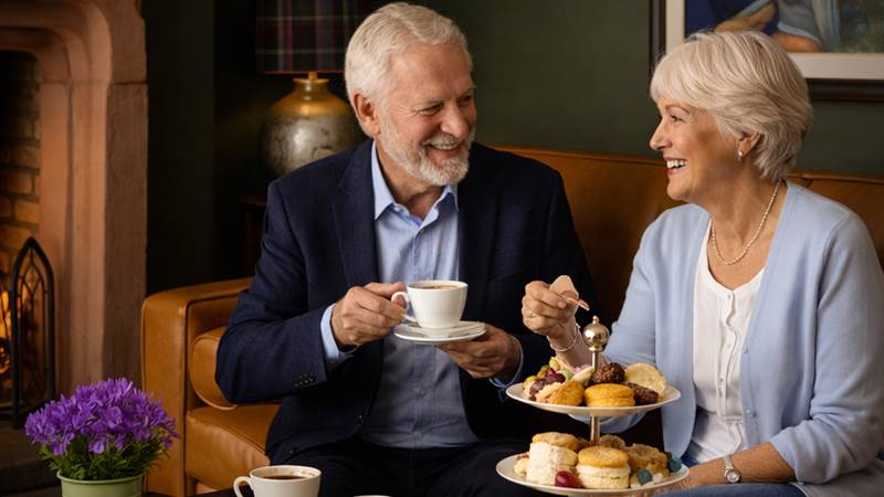 Afternoon tea by the fireplace