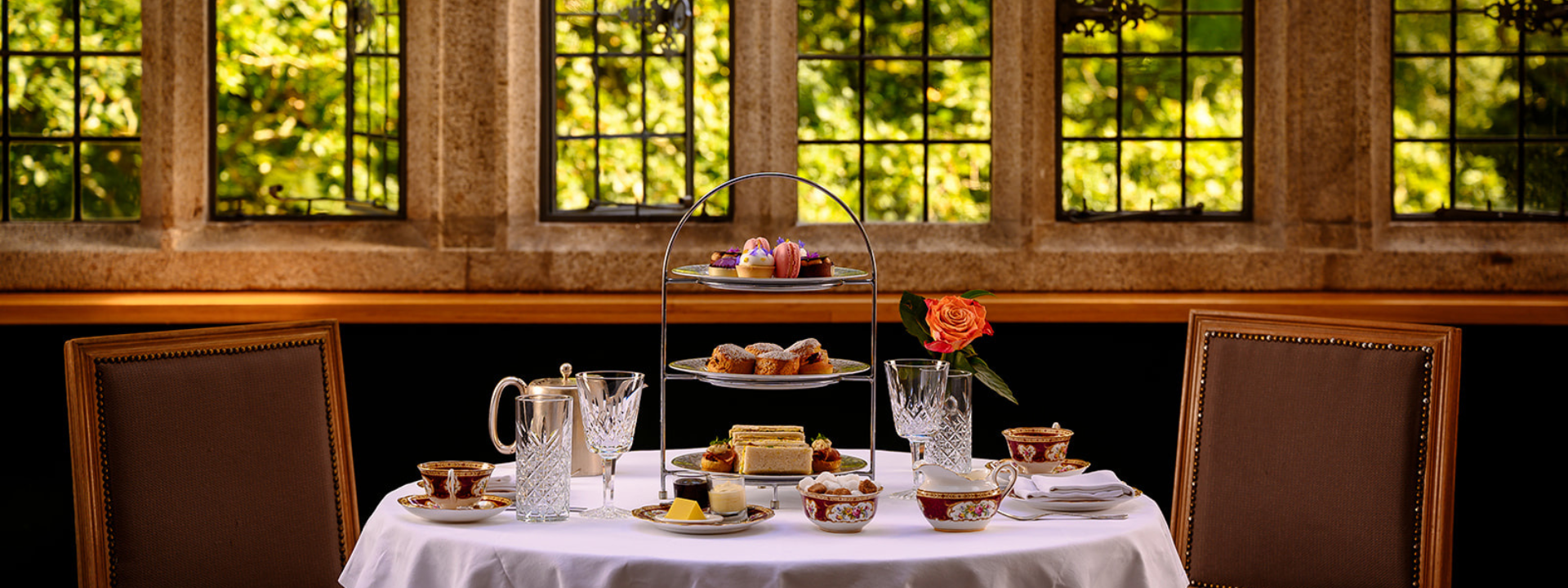  an afternoon tea setting at the Waterford Castle Hotel & Golf Resort in Ireland